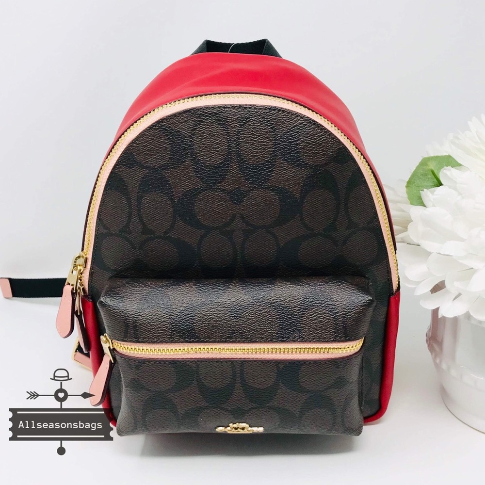 Coach Mini Charlie Backpack Brown Pink Bag Black - Picture 3 of 8